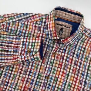Luchiano Visconti Men's Small Multicolored Plaid Button Down Shirt Cotton Modal